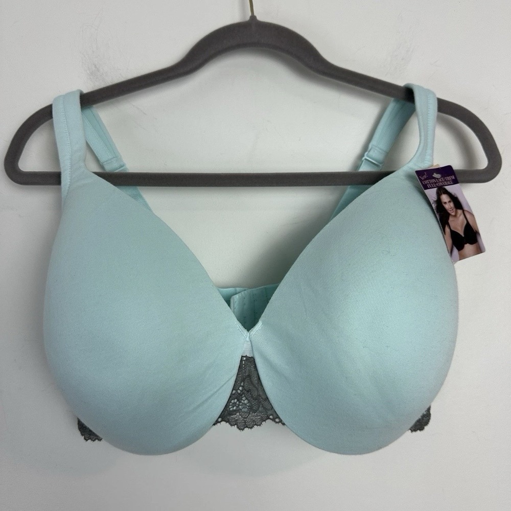 Cacique 38F Full coverage Underwire Cotton Lace Bra Green Black NWT